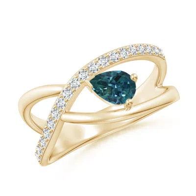 ANGARA CRISS CROSS PEAR SHAPED TEAL MONTANA SAPPHIRE RING WITH DIAMONDS