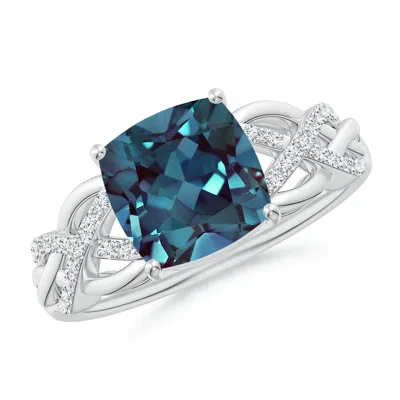 ANGARA CRISS CROSS SHANK CUSHION LAB-GROWN ALEXANDRITE ENGAGEMENT RING