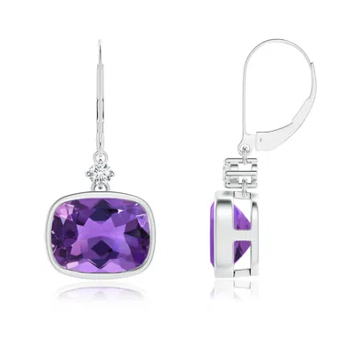 ANGARA CUSHION AMETHYST AND DIAMOND LEVERBACK DANGLE EARRINGS