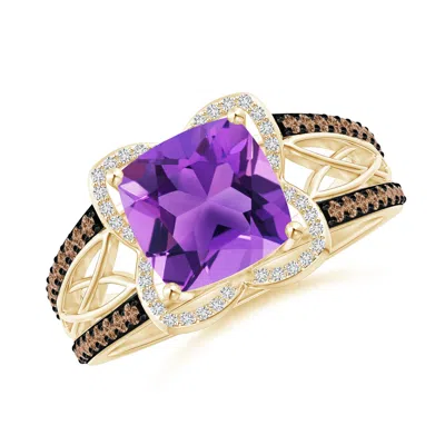 ANGARA CUSHION AMETHYST CELTIC KNOT COCKTAIL RING