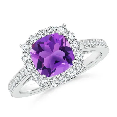 ANGARA CUSHION AMETHYST COCKTAIL RING WITH DIAMOND HALO