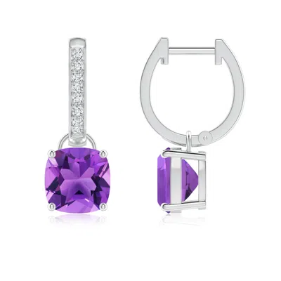 ANGARA CUSHION AMETHYST DROP EARRINGS WITH DIAMOND ACCENTS