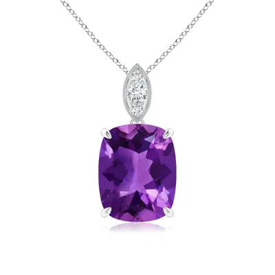 ANGARA CUSHION AMETHYST PENDANT WITH DIAMOND LEAF BALE