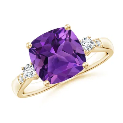 ANGARA CUSHION AMETHYST SOLITAIRE RING WITH DIAMOND ACCENTS