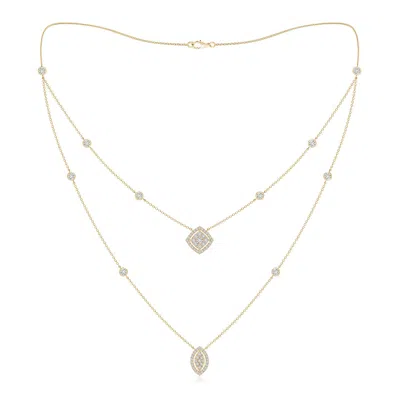 ANGARA CUSHION & MARQUISE DIAMOND CLUSTER LAYERED STATION NECKLACE