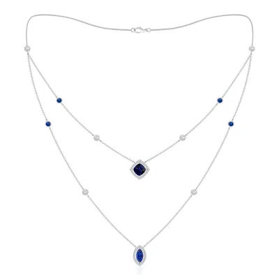 ANGARA CUSHION & MARQUISE SAPPHIRE HALO LAYERED STATION NECKLACE