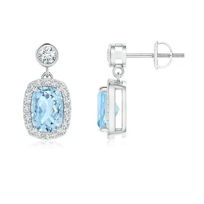 ANGARA CUSHION AQUAMARINE DANGLE EARRINGS WITH DIAMOND HALO