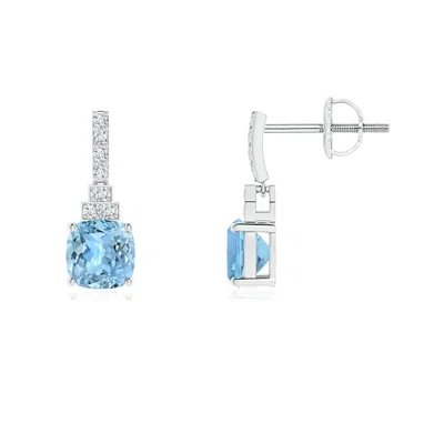 ANGARA CUSHION AQUAMARINE DANGLE EARRINGS WITH DIAMONDS