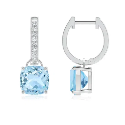 ANGARA CUSHION AQUAMARINE DROP EARRINGS WITH DIAMOND ACCENTS