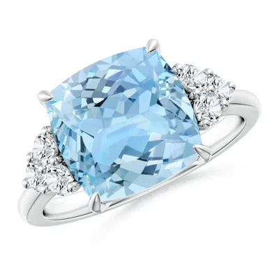 ANGARA CUSHION AQUAMARINE ENGAGEMENT RING WITH TRIO DIAMONDS
