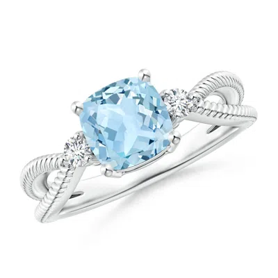 ANGARA CUSHION AQUAMARINE SPLIT SHANK RING WITH ROPE DETAILING