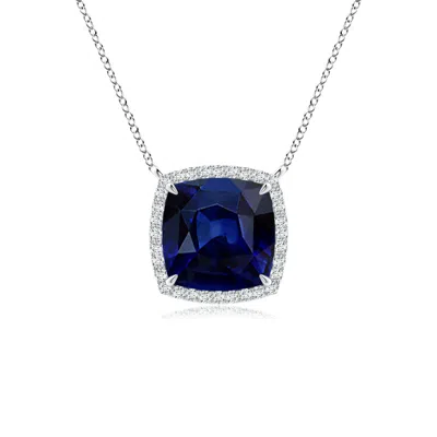 ANGARA CUSHION BLUE SAPPHIRE HALO PENDANT WITH FILIGREE