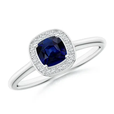 ANGARA CUSHION BLUE SAPPHIRE RING WITH DIAMOND HALO