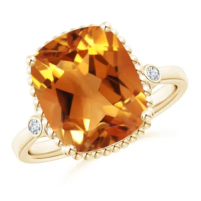 ANGARA CUSHION CITRINE BEADED HALO RING WITH DIAMOND ACCENTS