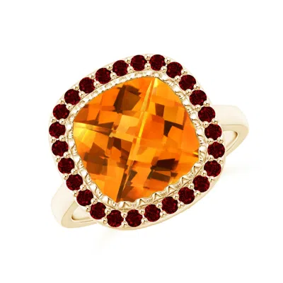 ANGARA CUSHION CITRINE COCKTAIL RING WITH RUBY HALO