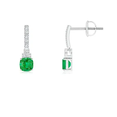 ANGARA CUSHION EMERALD DANGLE EARRINGS WITH DIAMONDS