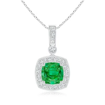 ANGARA CUSHION EMERALD PENDANT WITH DIAMOND HALO