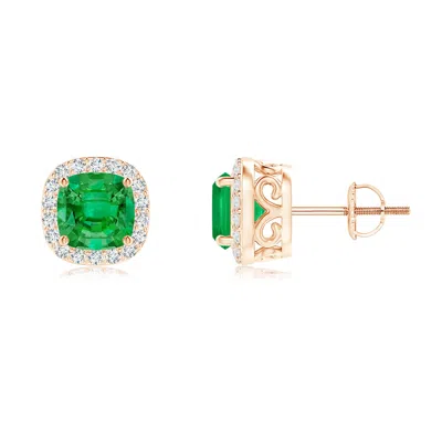 ANGARA CUSHION EMERALD STUDS WITH DIAMOND HALO