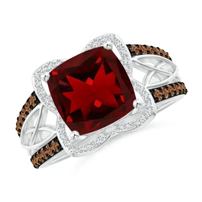 ANGARA CUSHION GARNET CELTIC KNOT COCKTAIL RING