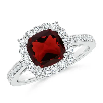 ANGARA CUSHION GARNET COCKTAIL RING WITH DIAMOND HALO