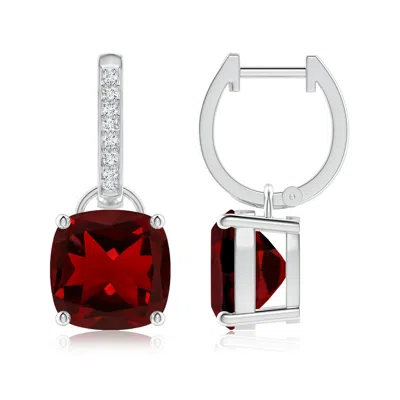 ANGARA CUSHION GARNET DROP EARRINGS WITH DIAMOND ACCENTS
