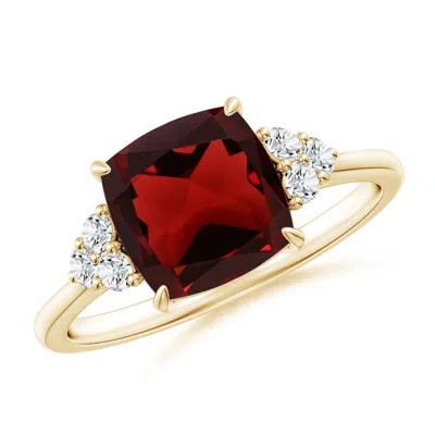 ANGARA CUSHION GARNET ENGAGEMENT RING WITH TRIO DIAMONDS