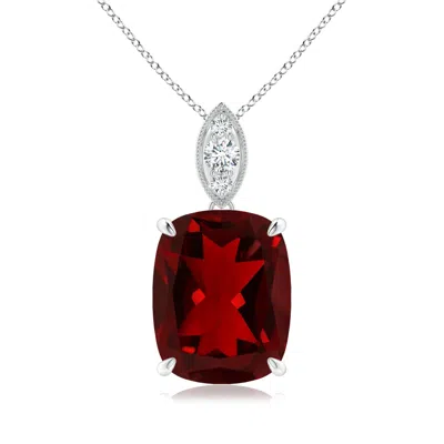ANGARA CUSHION GARNET PENDANT WITH DIAMOND LEAF BALE