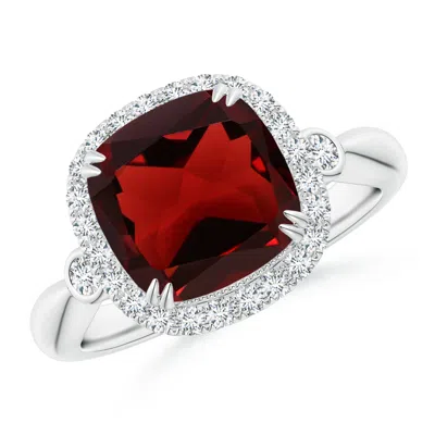 ANGARA CUSHION GARNET REVERSE TAPERED SHANK COCKTAIL HALO RING