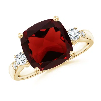 ANGARA CUSHION GARNET SOLITAIRE RING WITH DIAMOND ACCENTS