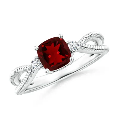 ANGARA CUSHION GARNET SPLIT SHANK RING WITH ROPE DETAILING