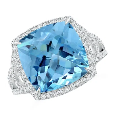 ANGARA CUSHION GIA CERTIFIED AQUAMARINE SPLIT SHANK HALO RING