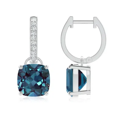 ANGARA CUSHION LAB-GROWN ALEXANDRITE DROP EARRINGS WITH DIAMOND ACCENTS