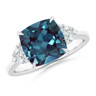 ANGARA CUSHION LAB-GROWN ALEXANDRITE ENGAGEMENT RING WITH TRIO DIAMONDS