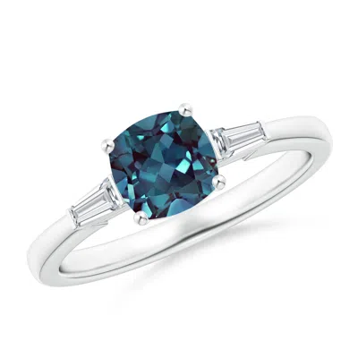 ANGARA CUSHION LAB-GROWN ALEXANDRITE RING WITH BAR-SET TAPERED BAGUETTE DIAMONDS