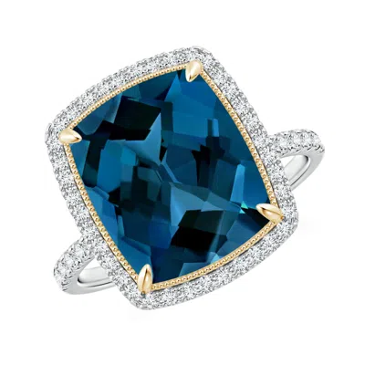 ANGARA CUSHION LONDON BLUE TOPAZ AND DIAMOND HALO RING