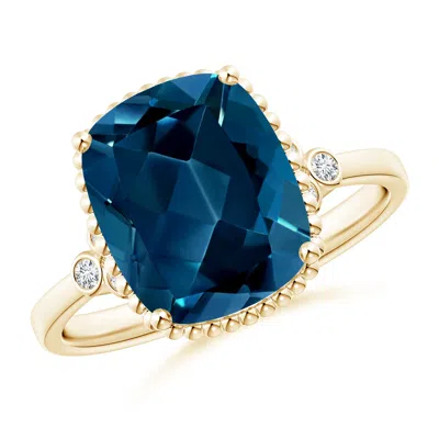 ANGARA CUSHION LONDON BLUE TOPAZ BEADED HALO RING WITH DIAMONDS