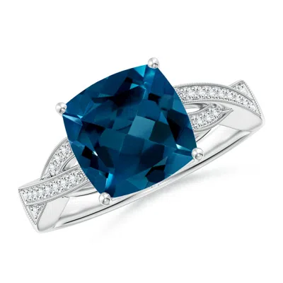 ANGARA CUSHION LONDON BLUE TOPAZ CRISS CROSS RING WITH DIAMONDS