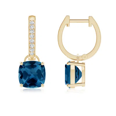 ANGARA CUSHION LONDON BLUE TOPAZ DROP EARRINGS WITH DIAMOND ACCENTS