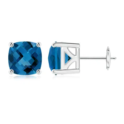 ANGARA CUSHION LONDON BLUE TOPAZ SOLITAIRE STUD EARRINGS