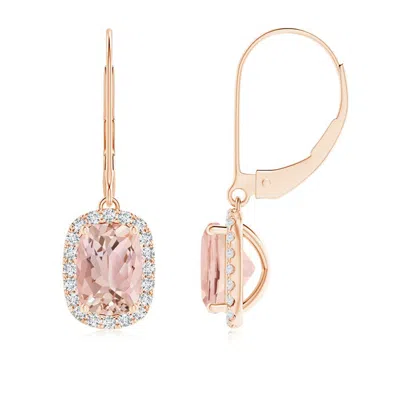 ANGARA CUSHION MORGANITE LEVERBACK EARRINGS WITH DIAMOND HALO