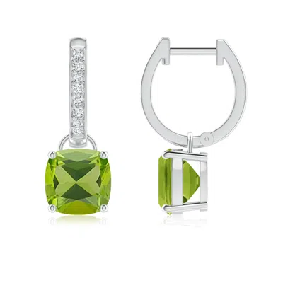 ANGARA CUSHION PERIDOT DROP EARRINGS WITH DIAMOND ACCENTS