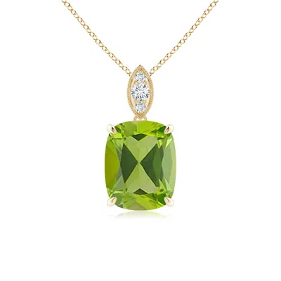 ANGARA CUSHION PERIDOT PENDANT WITH DIAMOND LEAF BALE