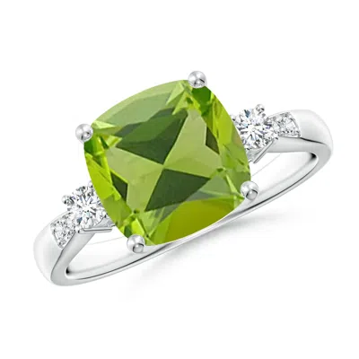 ANGARA CUSHION PERIDOT SOLITAIRE RING WITH DIAMOND ACCENTS