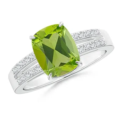 ANGARA CUSHION PERIDOT SPLIT SHANK RING WITH DIAMOND ACCENTS