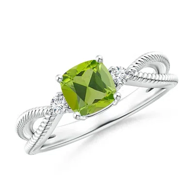 ANGARA CUSHION PERIDOT SPLIT SHANK RING WITH ROPE DETAILING