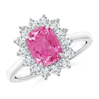 ANGARA CUSHION PINK SAPPHIRE AND DIAMOND FLORAL RING WITH CLAW SET