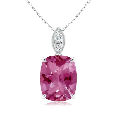 ANGARA CUSHION PINK TOURMALINE PENDANT WITH DIAMOND LEAF BALE