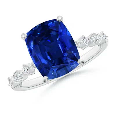 ANGARA CUSHION RECTANGULAR LAB-GROWN BLUE SAPPHIRE ENGAGEMENT RING WITH MARQUISE MOTIFS