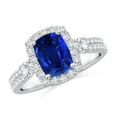 ANGARA CUSHION RECTANGULAR LAB-GROWN BLUE SAPPHIRE HALO DOUBLE SHANK ENGAGEMENT RING