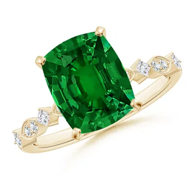 ANGARA CUSHION RECTANGULAR LAB-GROWN EMERALD ENGAGEMENT RING WITH MARQUISE MOTIFS